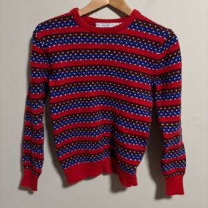 & Other Stories Blue Red Heart Knitted Jumper Sweater Wool Blend- Size XS